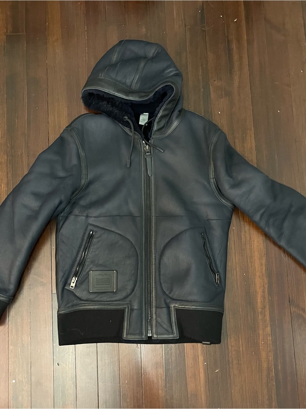 Coach Leather Jacket with Dark Blue fur